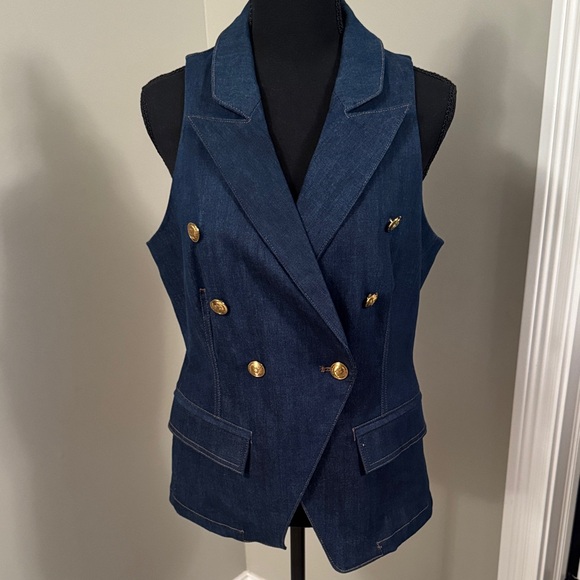 White House Black Market Denim Vest with Gold Accents - Picture 1 of 5